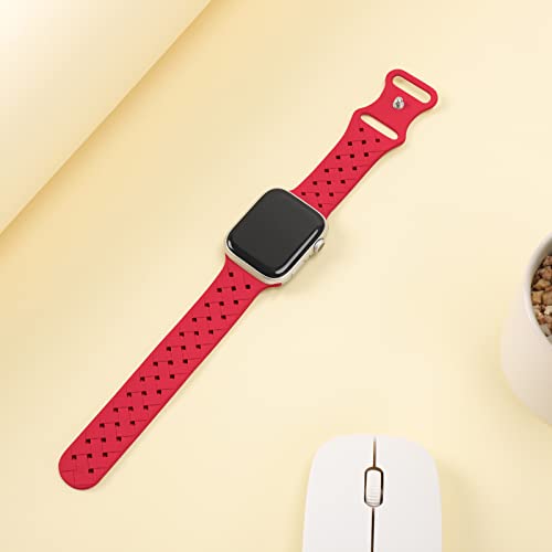 Image of Silicone Braided Weave Bands Compatible with Apple Watch 38mm 40mm 41mm 42mm 44mm 46mm 45mm 49mm, Replacement Sport Breathable Strap for iWatch Series 11 /10 /9 /8 /7 /6 /5 /4 /3 /2 /1 Ultra SE Women Men, Red