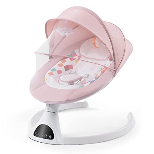 Image of Baby Swing for Infants, Electric Portable Swing for Babies, Bluetooth Touch Screen/Remote Control Timing Function 5 Swing Speeds Baby Rocker Chair with Music 5 Point Harness Pink