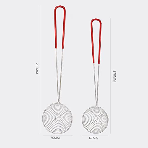 2Pcs Stainless Steel Strainer Spoons Boba Spoon Scoop Hot Pot Strainer Spoons Ladle Wire Cooking Skimmers Spoon with Handle for Hot Pot, Meatball, Kitchen Baking Oil Filter, 2 Sizes