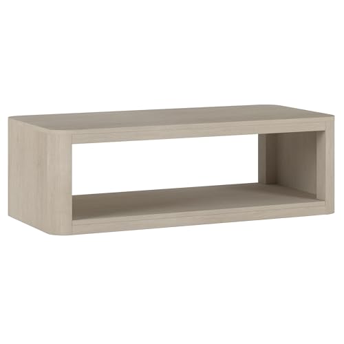 Henn&Hart 47' Rectangular Low-Profile Coffee Table with Open Storage Shelf for Living Room, Family Room, or Office, Beech White
