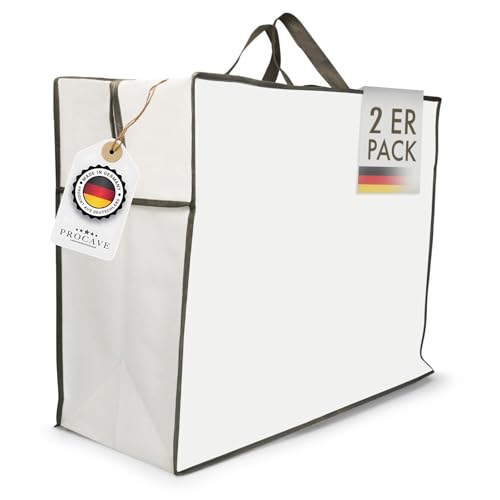 PROCAVE Aufbewahrungstasche für Bettdecken & Kissen 2er Set - Große Tasche für Bettwäsche mit Reißverschluss - Bettwarentasche atmungsaktiv - Made in Germany