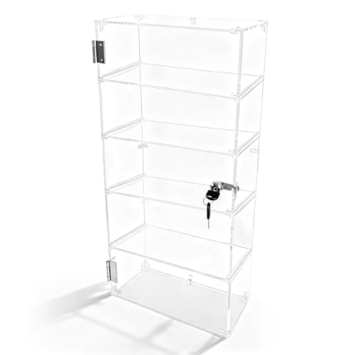5 Shelf Acrylic Display Case with Lock，Clear Acrylic Box ，Retail Display Case for Collectibles，Used to Store Collectibles, Jewelry, valuables, etc.-Safe and Orderly.