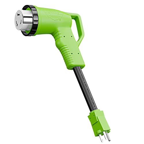 12" 90-Degree Dogbone RV Adapter 15 Amp Male and 50 Amp Female with Twist Lock and LED Power indicator (15 Amp Male - 50 Amp Female Twist)