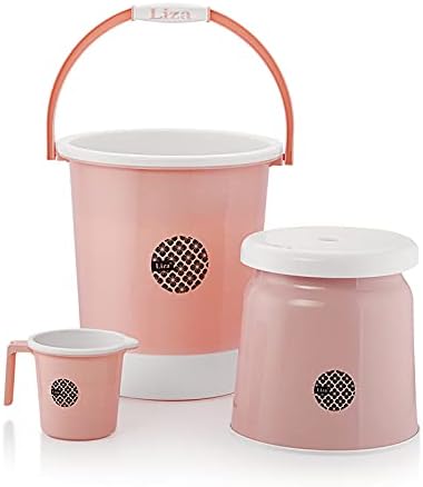 Liza Jumbo Bathroom Set Combo - 3 Pcs. (25ltr Bucket, Big Stool, 1.5ltr Mug) Plastic Bucket (Peach)