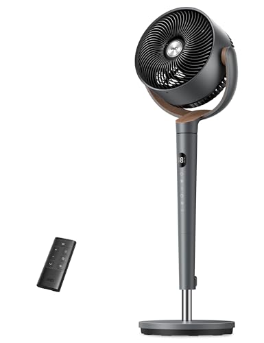 DREO Standventilator sehr leise, Ventilator groß mit Fernbedienung, 20dB Silent Ventilator mit DC-Motor, 120° Oszillierend, 4 Modi, 94-107cm höhenverstellbar, Bodenventilator, TurboPoly Fan 512, Grau