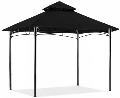 Black Steel Patio Gazebo with Polyester Roof, 9x9 ft