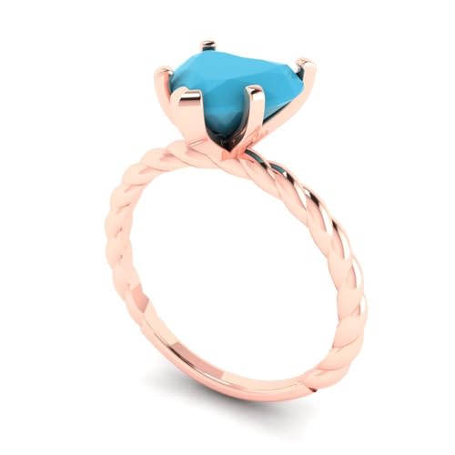 Clara Pucci 2 ct Heart Cut Created Turquoise 14k White Gold Solitaire Wedding Engagement Bridal Promise Ring2