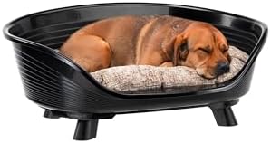 Ferplast Hundebett & Katzenbett mit Baumwollkissen, erhöhtes Hundebett Medium, Hundebett waschbar, Hundekorb, atmungsaktiv & rutschfest, Throne 70,5 x 52 x h 28,5 cm, Schwarz