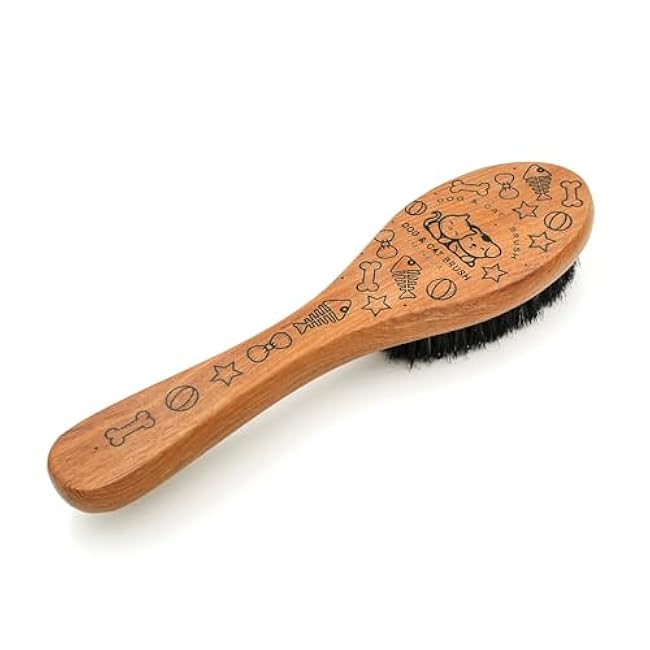 Pet Soft Brush with Wood Handle and Boar Bristle Hair - Soft Cat and Dog Grooming Brush for Short Hair Cats and Small Dogs - Gentle Massage and Dandruff Removal (Cat)-0XMU568U