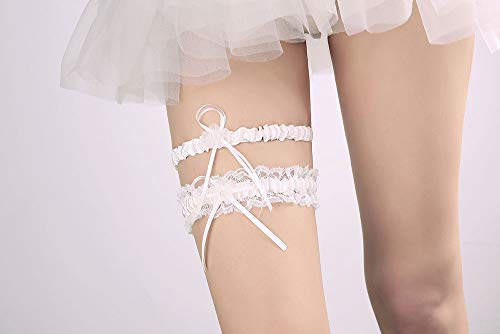 Tangser Garters For Bride, Lace Wedding Bridal Garters With Toss Away - Set Of 2 With Satin Bow. One For Keeps And One For Garter Throw! (Cream White) #TOP6