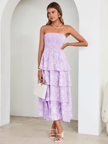 Image of Simplee Womens Summer Strapless Maxi Dress 2026 Boho Floral Off Shoulder Wedding Guest Dresses Tiered Beach Long Sundress
