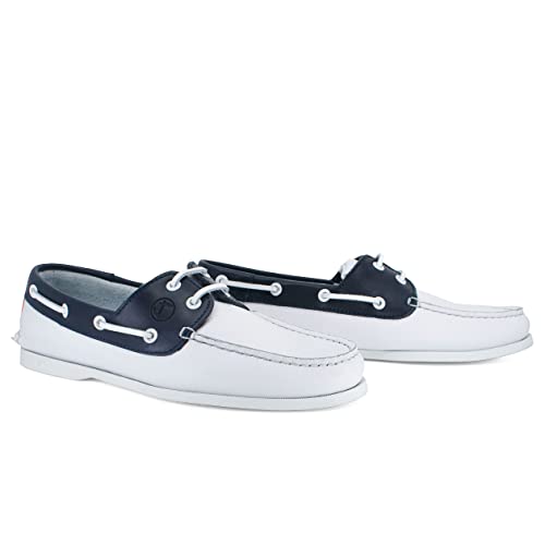 Seajure Men’s Boat Shoes Navagio White, Navy Blue and Red Leather3