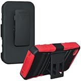 Amzer AMZ93677 Hybrid Kickstand Case with Holster for iPhone 4, iPhone 4S (Fits ATT, Sprint & Verizon iPhone 4 & 4S) - Retail Packaging - Black/Red