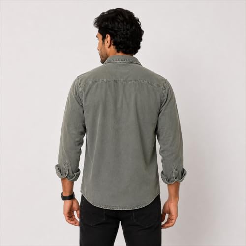 Image of Men's Slim Fit Western Denim Shirt with Dual Chest Pockets - Long Sleeve Button-Down Casual | Smart Casual Fashion Wear |Durable Tich snap Buttons.