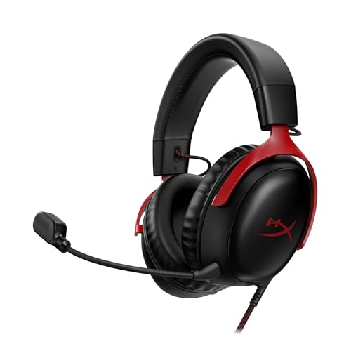HyperX Cloud III, Cuffie da Gaming con Cavo USB-C, Controlli Audio Integrati, Telaio in Alluminio, Cuscinetti in Memory Foam Rivestiti in Similpelle, Adatto per PS4, Xbox e PC, Nero/Rosso