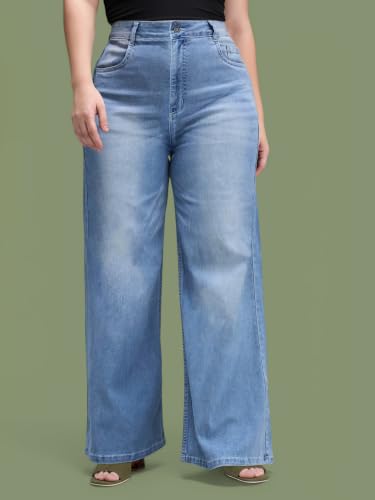Image of Miss Chase A+ Women's Wide Leg High Rise Regular Length Stretchable Denim Jeans