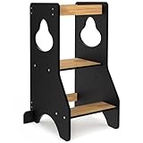 COSYLAND Torre de Aprendizaje Montessori de Madera para Niños Desde 18 Meses – Altura Ajustable en 3 Niveles – con Barandillas de Seguridad – Estable y Fácil de Montar – 80CM, Disco
