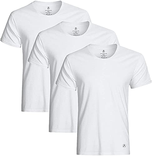 ATEK Men's Undershirt | Crewneck Undershirts for Men | Breathable Sweat Proof Shirt | Quality Nylon Blend | White (3 Pack, Large)