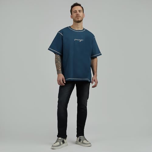 Image of BE SAVAGE 240 GSM Ultra Premium Heavyweight Oversized T Shirt for Men with Embroidered Savage in Front Drop Shoulder T Shirts for Men Embroidery T Shirt