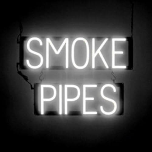 SpellBrite LED Neon SMOKE PIPES Sign for Business - White, 21" x 15"