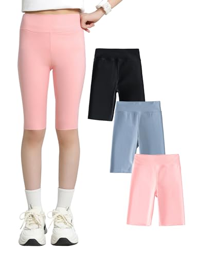 Happy Cherry Kid Girls Biker Shorts High Waist Tummy Control Athletic Shorts Over The Knee Cartwheel Short Leggings 3-11Y