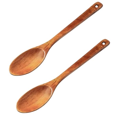 2 Stück Kochlöffel Holz, 31cm Holzlöffel mit Holzlack, Salatbesteck Holz, Rührlöffel Suppenlöffel, Holzlöffel groß für Küche Rühren und Kochen