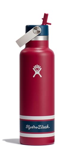 Image of Hydro Flask Water Bottle - Insulated Stainless Steel - Standard Mouth Flex Straw Lid, Non Spill, Leakproof and Refillable in 21 Oz Campus Red