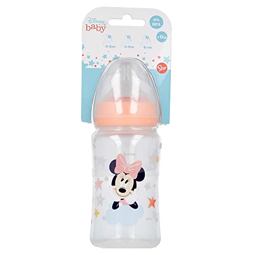 Stor8412497131020Cuello Ancho Botella con Silicona Pezón 3 Posiciones, 240 ml Capacidad, Minnie Sueños Índigo
