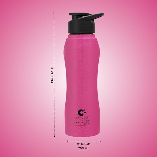 Image of Clay Craft VACBOTT Neo Single Walled Non Insulated Water Bottle-750ML, 5-Piece(Pink) Leak Proof | Easy Grip |Easy To Carry| Gym Bottle | Home | Kitchen | Hiking | Treking Bottle | Travel Bottle