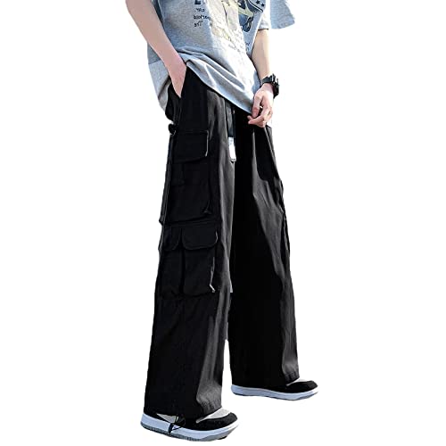 Men Women Jogger with Pockets Lightweight Solid Color Wide Leg Straight Cargo Pants