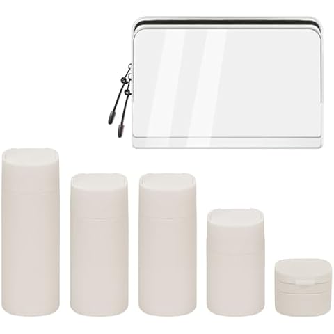 Arqumi Travel Bottles for Toiletries - TSA Approved Leak Proof Free Squeezable Container with Clear Zipper Bag, 5 Pack BPA Free Travel Bottles for Shampoo, Lotion, White Cover