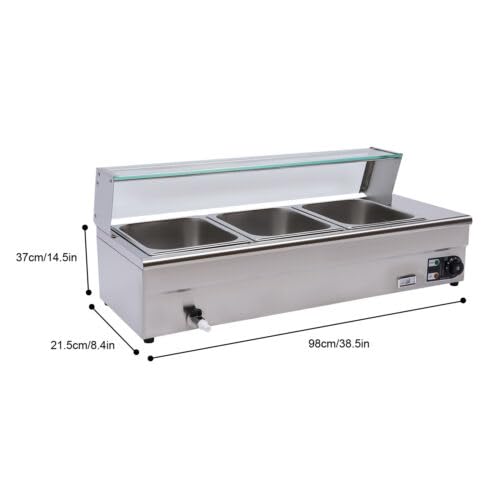 Konfiur 1200W 201 Edelstahl Buffetwärmer, 3 X 6L Elektrischer Speisenwärmer 106 * 49 * 28cm Buffetbehälter Isolationsbereich: 30-80°C, für Buffet, Partys, Hochzeiten – Bild 5