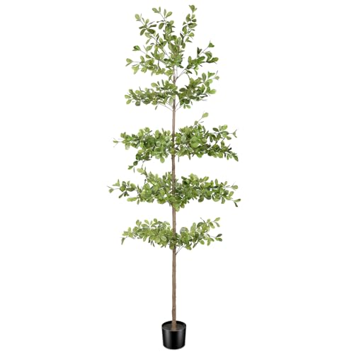 FEELEAD Faux Black Olive Tree 7ft – Artificial Shady Lady Tree with Realistic Leaves & Natural Branches, 7 Feet Tall Fake Olive Tree for Indoor Home & Office Decor