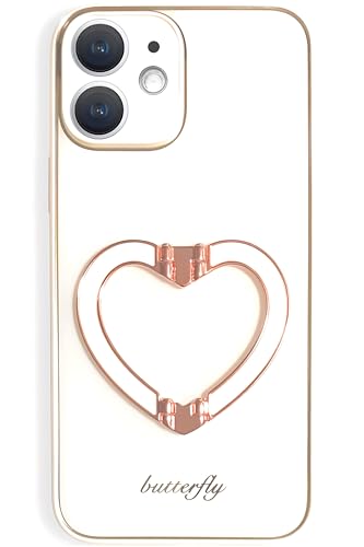 ハート リング付き ケース iPhone 12 対応 白 おしゃれ 韓国 大人 可愛い スマホケース リング アイフォン12 用