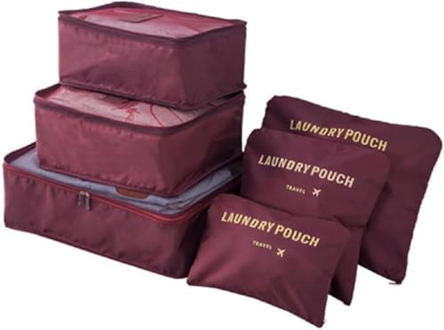 Image of Travel Organizer Pouch Set of 6, Space Saver Packing Cubes for Suitcase, Clothes, Underwear, Socks and Shoes (MAROON)
