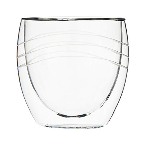 NAPPA Glass Cups Double Walled Glasses, Insulated Coffee Mugs, Tumbler Drinking Glasses Set for Iced Cafe/Water/Milk/Juice/Tea, Clear (8.45oz, horizontal line stripes)