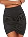 Zeagoo Women Wrap Runched Stretch Draped Short Mini Pleated Skirt,Black,Medium