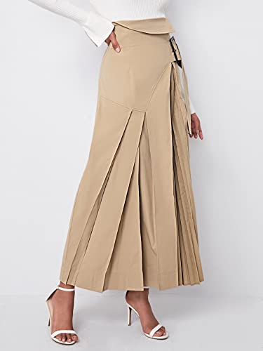 Women’s Summer Flowy Skirt Dress Buckle Strap Pleated Maxi Skirt4