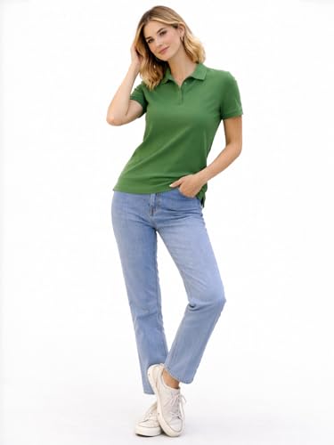 Image of Juneberry Women's Cotton Lycra Polo T- Shirt, Short Sleeve Casual Top, Soft, Lightweight, Stretchable & Stylish, Versatile Everyday Wear, Sizes S-2XL