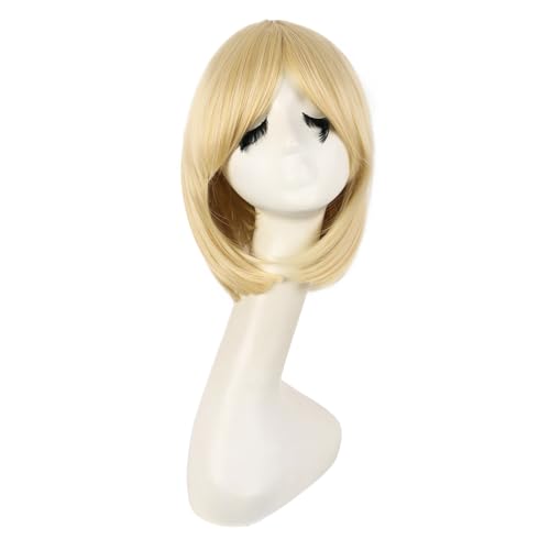 MapofBeauty 12 Pulgada/30 cm Corto BOB Pelucas Señorita Side Flequillo Sintética Fibras Cabello Alta Temperatura Heat Resistente Peluca (Mezclada Dorado)
