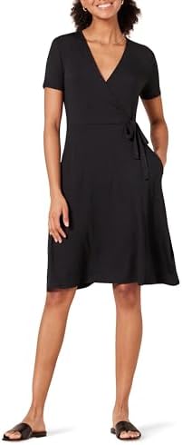 Amazon Essentials Women's Short Sleeve Faux-Wrap Dress