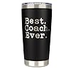 JENVIO Coach Gifts Best Coach Ever Stainless Steel Travel Tumbler Coffee Mug with 2 Lids and 2 Straws Football Soccer Tennis Cross Country Appreciation by Valentines Gift 20 Ounce Black