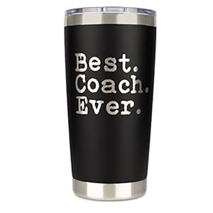 JENVIO Coach Gifts Best Coach Ever Stainless Steel Travel Tumbler Coffee Mug with 2 Lids and 2 Straws Football Soccer Tennis Cross Country Appreciation by Valentines Gift 20 Ounce Black