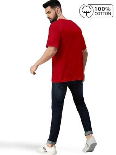 Image of Veirdo Oversized Baggy Fit Drop Shoulder Half Sleeves Round Neck Solid Pure 100% Cotton T-Shirt for Men (Available in White, Black, Mustard, Maroon, Green, Lilac, Navy, Red Color)