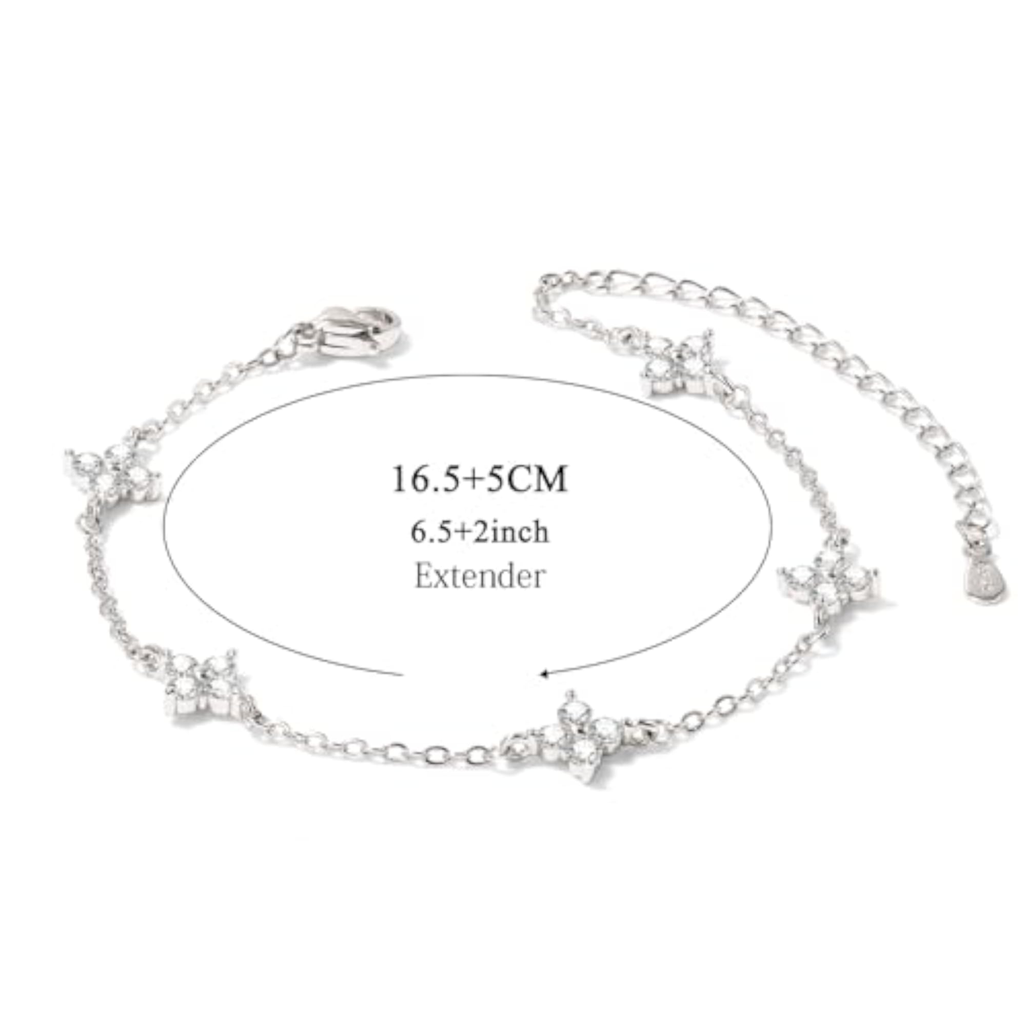 Women's 925 Sterling Silver Link Chain Bracelet with Clover Charm