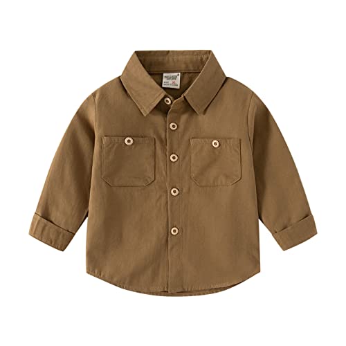 Toddler Baby Girls' Boys' Long-Sleeve Woven Shirt Kids Button Down Shirt Solid Tops Outfits Little Boy Fall Winter Clothes