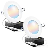Sunco 4 Inch LED Recessed Lights, Canless Ceiling Light Slim, 650 LM, 10W, Selectable CCT 2700K/3000K/4000K/5000K/6000K, Dimmable, Wafer Thin, with Junction Box ETL 2 Pack