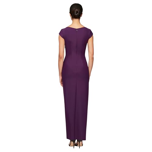 Image of Alex Evenings Women's Slimming Long Cap Sleeve Dress with Side Beaded Detail