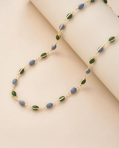 18K gold plated Blue Green Enamel Bead Stone Healing FULLY ADJUSTABLE Statement Necklace Choker for Women by SNGIA, Colorful Beaded Acrylic Strand Tennis Trendy Bohemian Preppy Retro Handmade Jewelry Gifts, Multicolor Vintage Unique Cute Baroque Summer Beach Fashion Nickle Free Accessories4