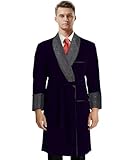 Apornipal Men's Long Velvet Smoking Jacket with Belt Shawl Lapel Smoking Robe Quilted Dressing Gown (Purple,40R)